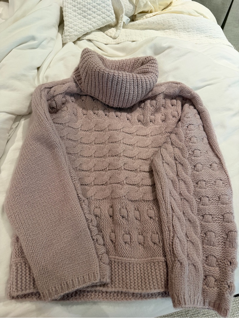 Karlie Cable Knit Turtleneck Sweater in Dusty Mauve